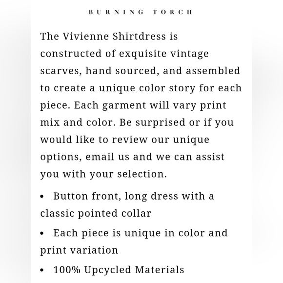 Burning Torch Upcycled Silk VIVIENNE SHIRTDRESS Button Down Dress - Picture 3 of 3